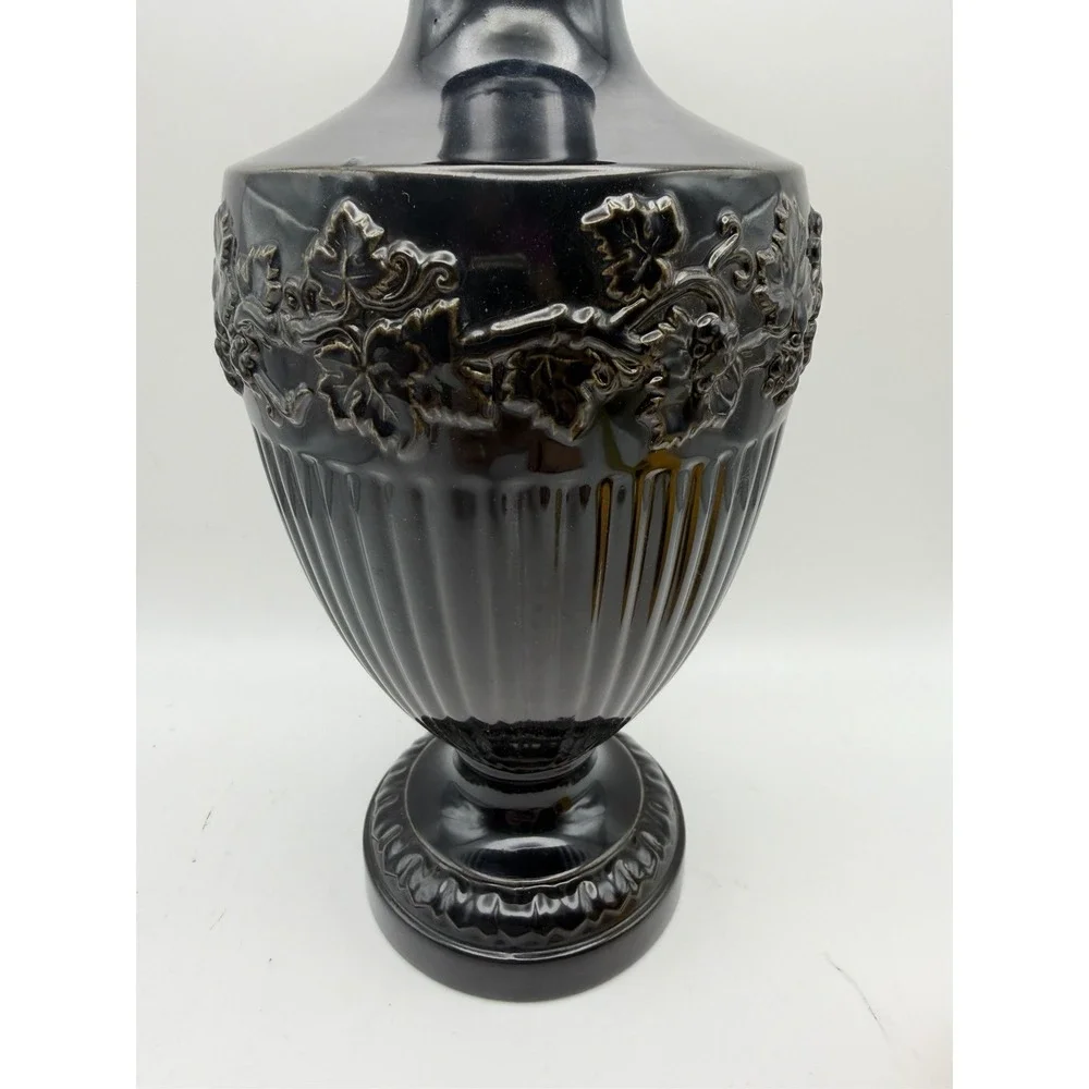 Vintage Wedgwood Black Glazed Ceramic Urn Lamp Base Grapevine Relief England